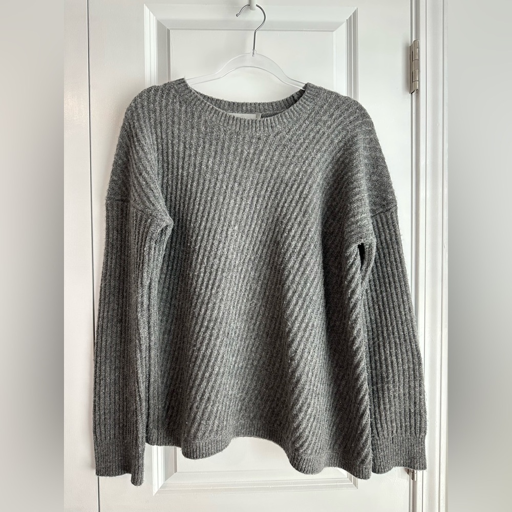 VINCE Side Slit Wool Crewneck Pullover Sweater Gray Size M